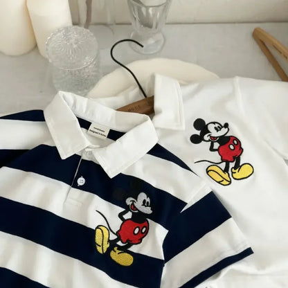 100% Cotton Mickey Mouse Stripe Polo Shirt – Perfect for Summer Adventures!