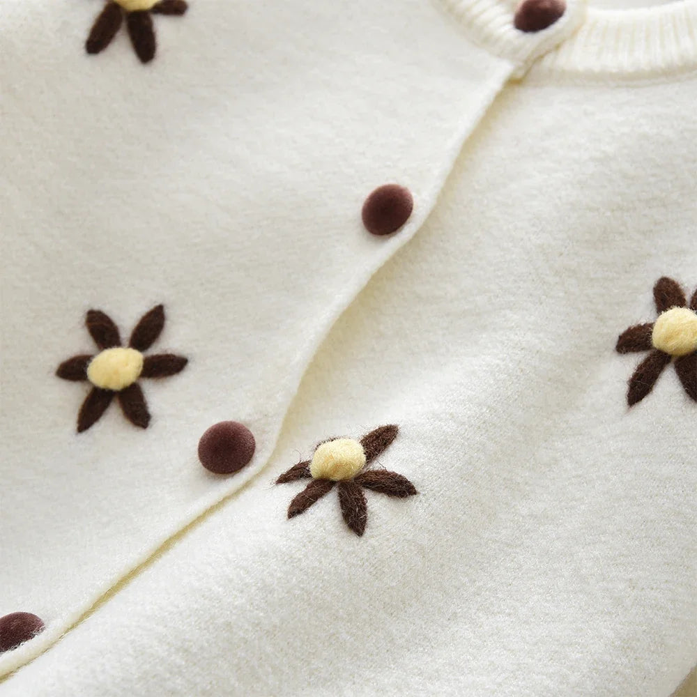 Beige Daisy Sweater Cardigan & Coffee Skirt 2Pcs