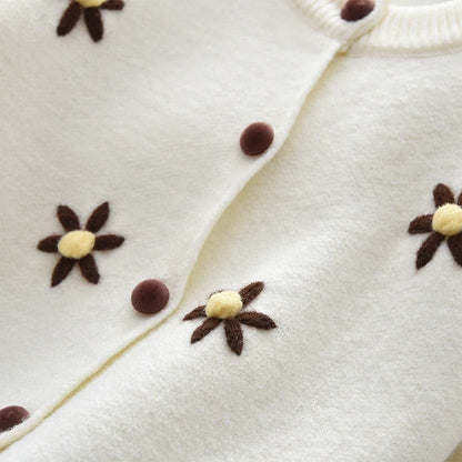 Beige Daisy Sweater Cardigan & Coffee Skirt 2Pcs