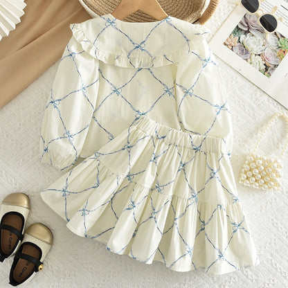 Two Piece Bow Top & Pleated Skirt Set