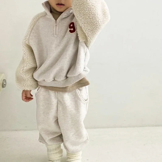 Wool Patchwork Sweatshirt & Pants Two Piece Set