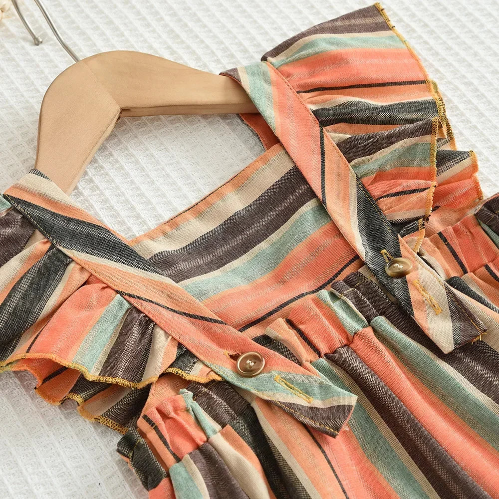 Flying Sleeve Vertical Striped Jumpsuit