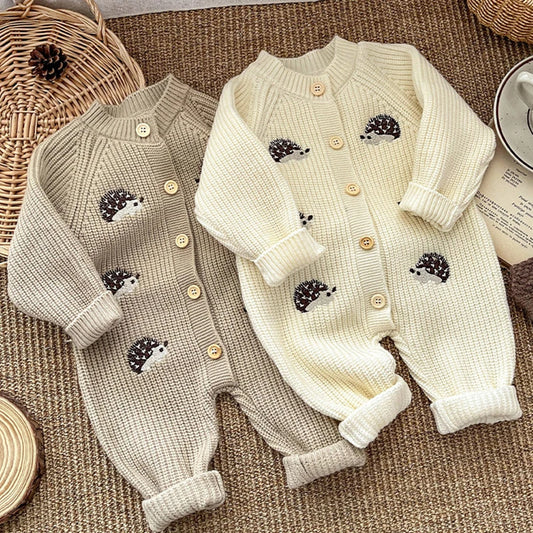 Soft Knit Hedgehog Embroidery Baby Romper