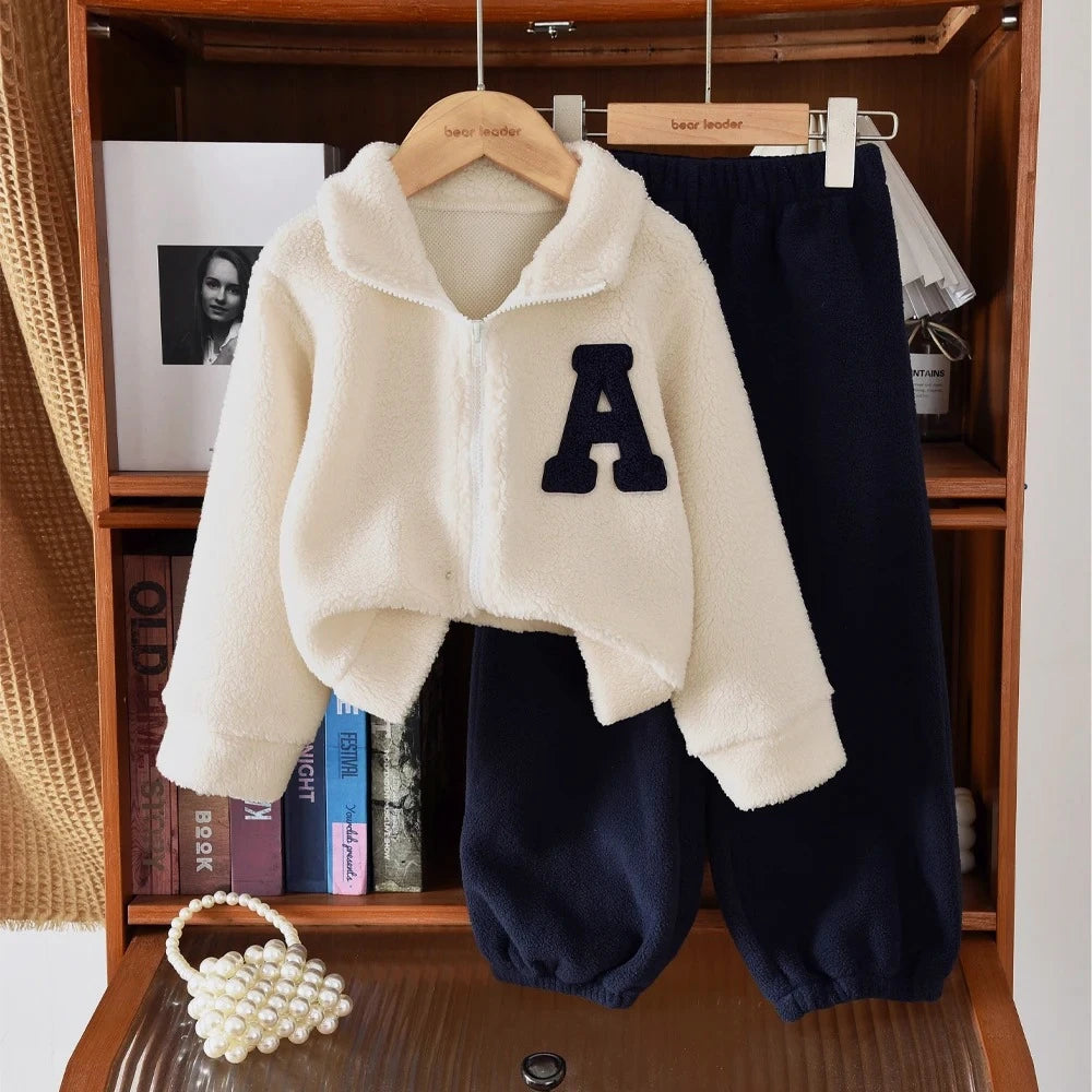 Winter Fleece A-line Collar Jacket & Pants Set