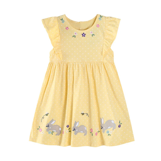 Girls 2025 Summer Cotton Rabbits With Flowers Dress