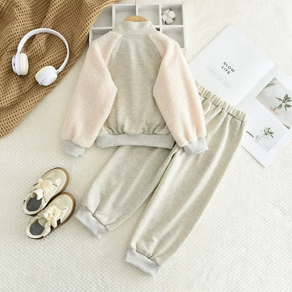 Wool Patchwork Sweatshirt & Pants Two Piece Set