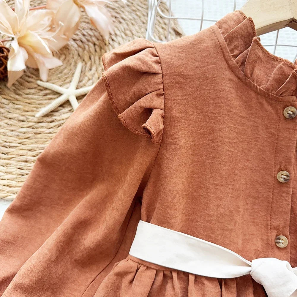 New Long Sleeved Casual Dress With Bow Tie