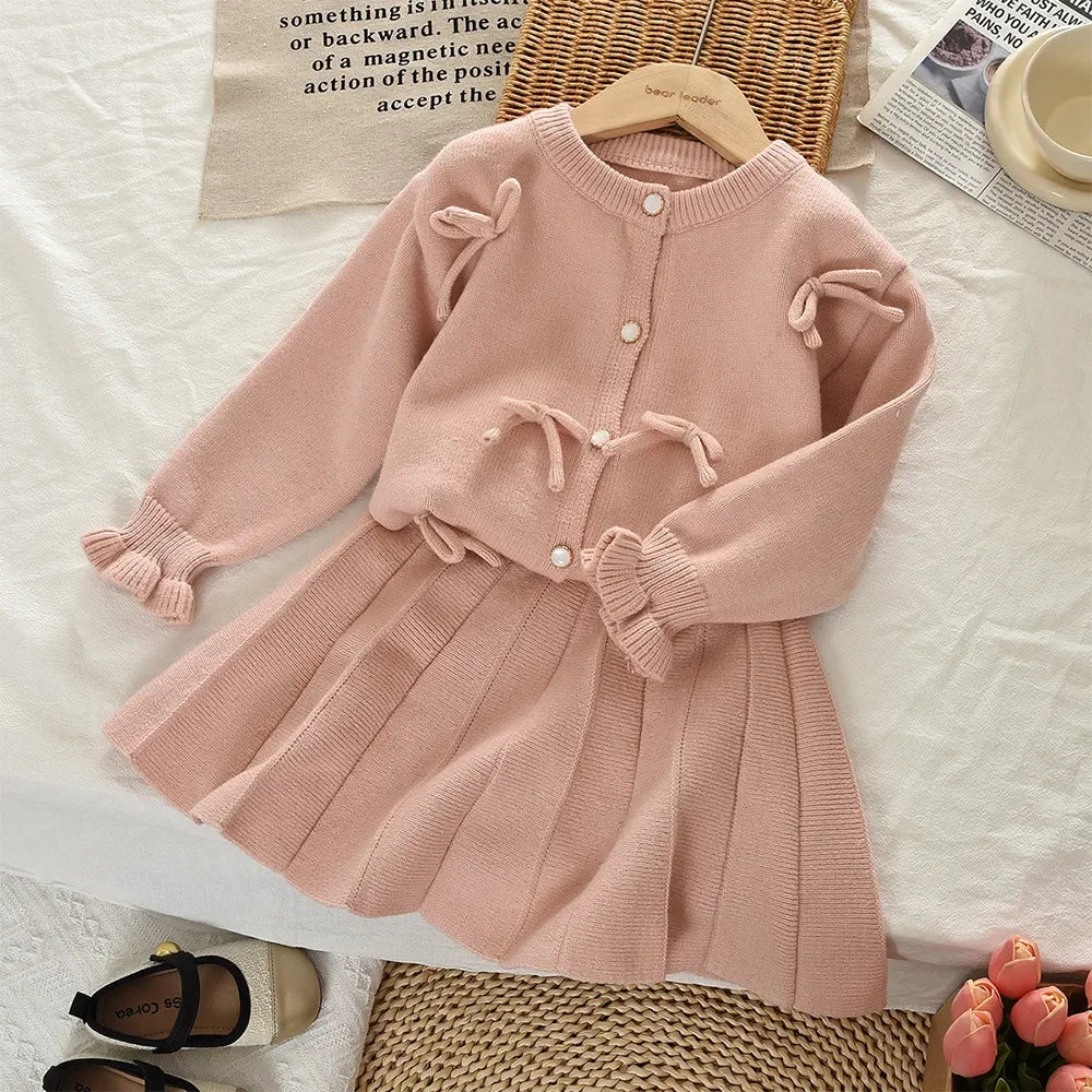 Knitted Sweater Cardigan & Skirt 2 Pcs Set