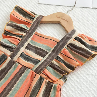 Flying Sleeve Vertical Striped Jumpsuit