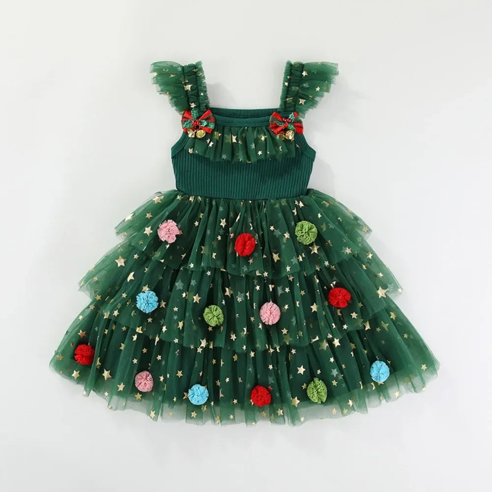 Christmas Green Mesh Sequins Dress