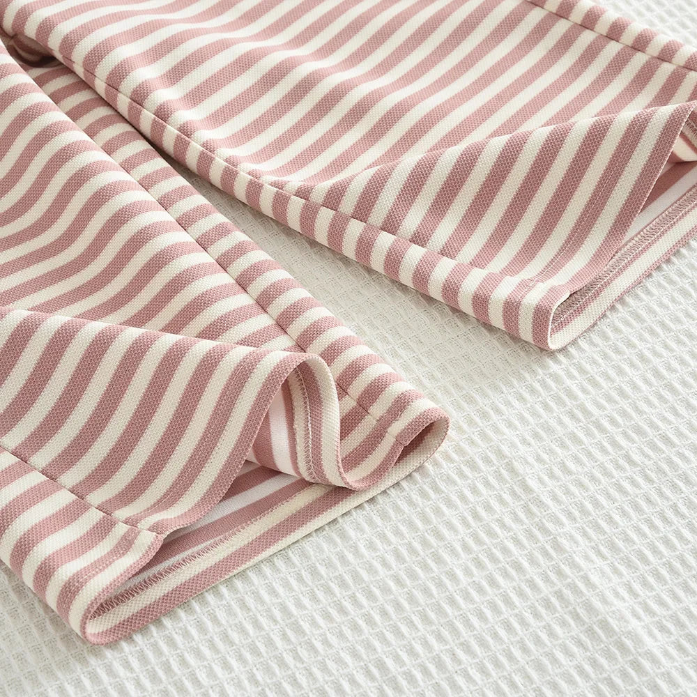 Stripe Collar Long Sleeve Top And Pants Set