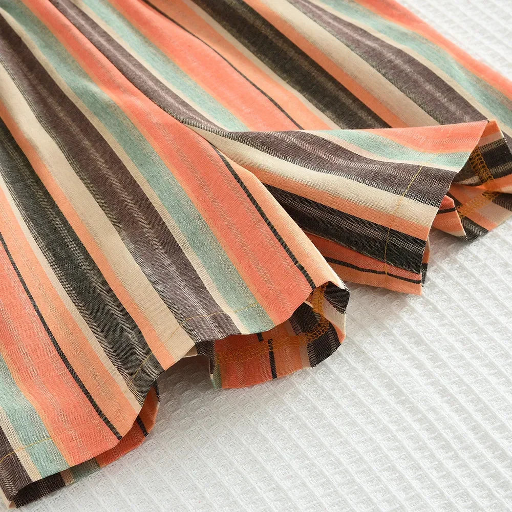 Flying Sleeve Vertical Striped Jumpsuit