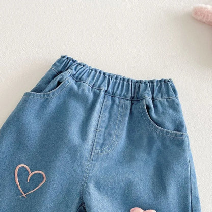 Cute Love Heart Denim Pants