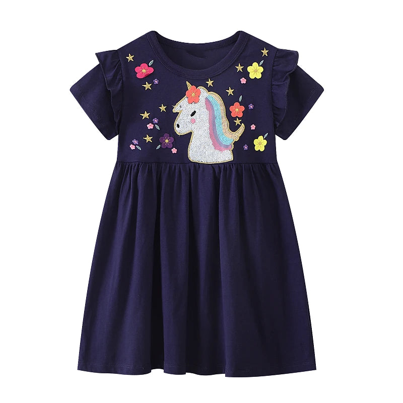 Navy Blue Unicorn 100% Cotton Summer Dress