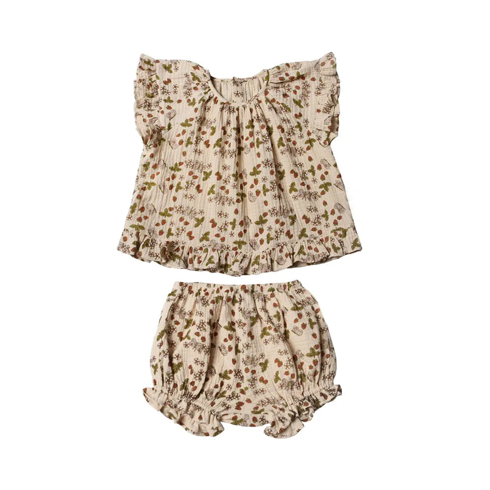 Organic Cotton Girl Summer 2Pcs Floral Dress & Shorts
