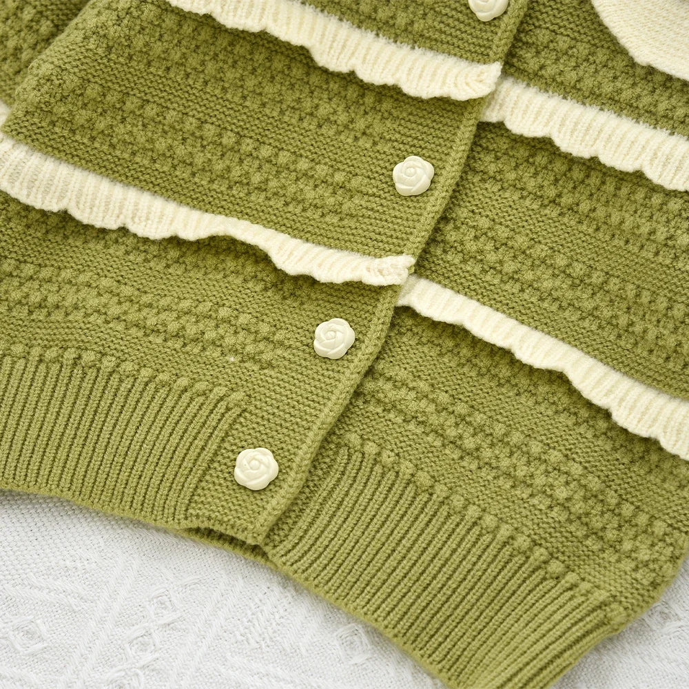 Doll Collar Cardigan & Pleated Skirt Two-piece Set