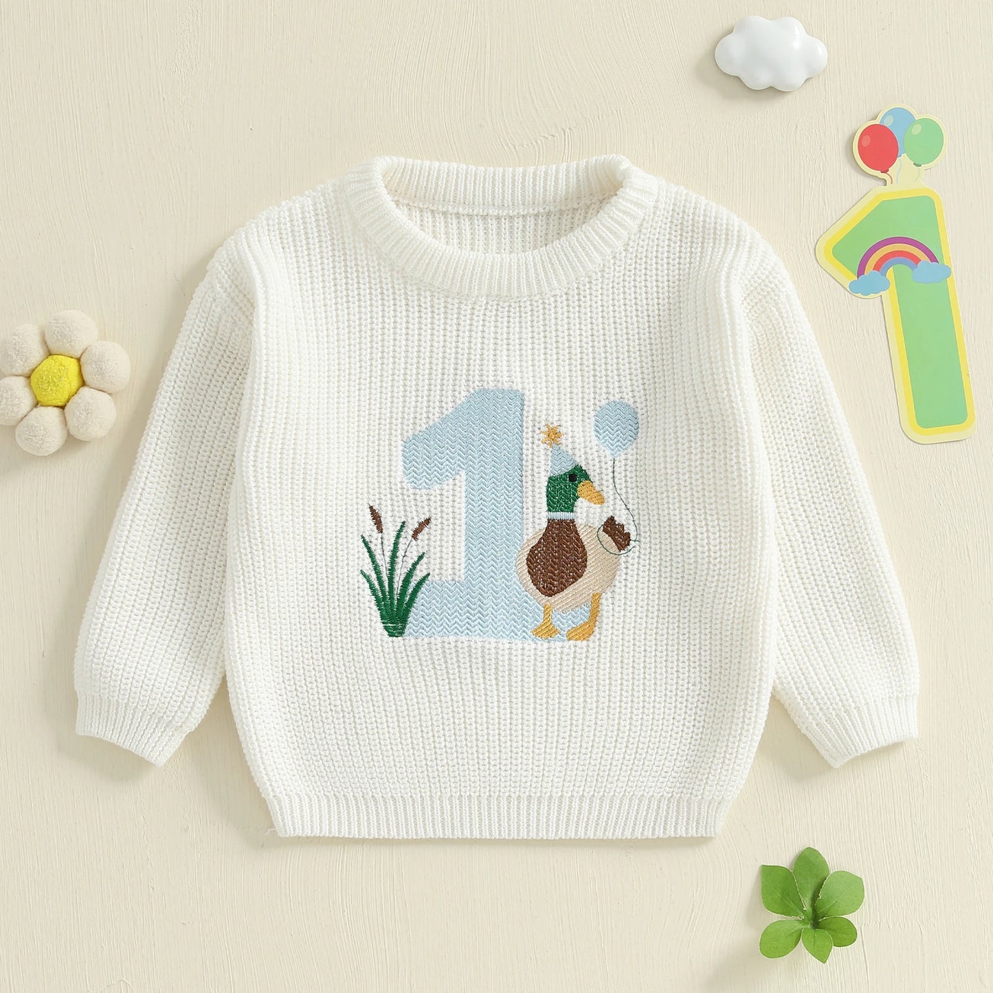 Baby Boy Birthday Sweater Casual Duck Letter Embroidery