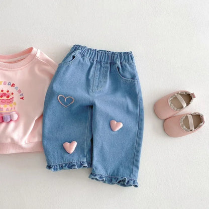 Cute Love Heart Denim Pants