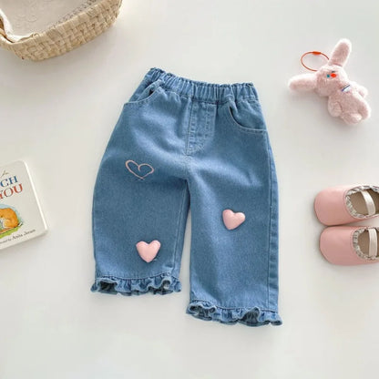 Cute Love Heart Denim Pants
