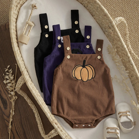 1st Halloween Baby Pumpkin Ghost Jumpsuit Corduroy Overalls