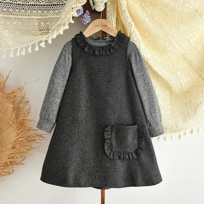 Gray Sleeveless Pocket Vest Dress & Long Sleeved Top Two-piece Set