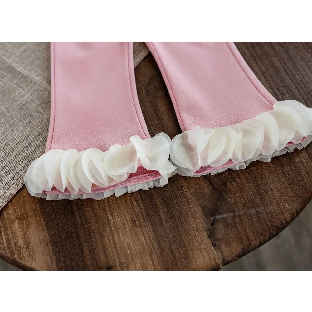 Happy Birthday To Me Top & Lace Flared Pants Two-piece Set