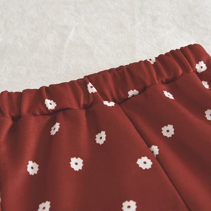 Collar T-shirt Top & Flower Pants Two-Piece Set