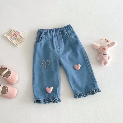 Cute Love Heart Denim Pants