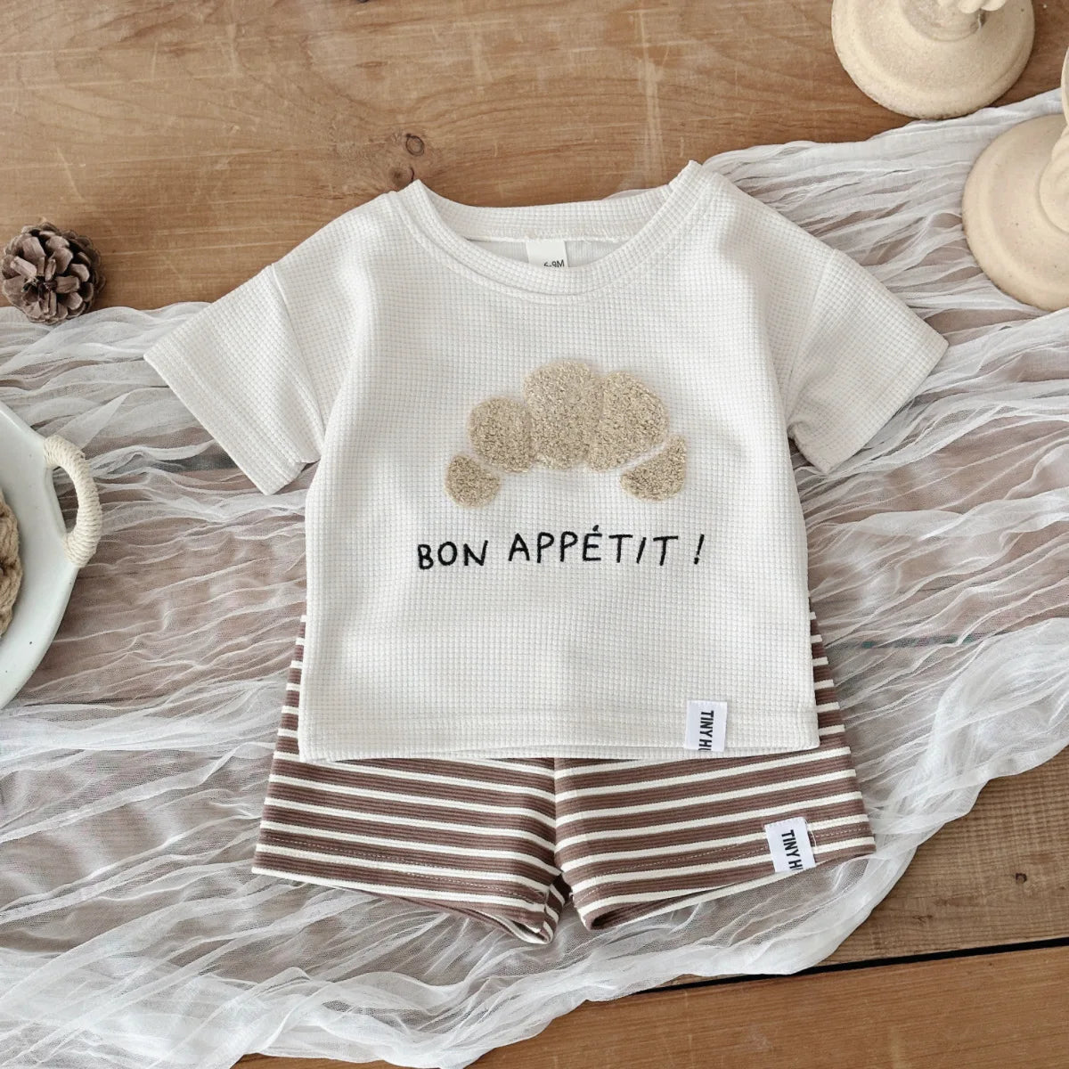 Cute Cookie Towel Embroidery T-Shirt & Shorts Baby Set