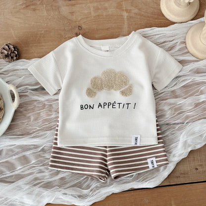 Cute Cookie Towel Embroidery T-Shirt & Shorts Baby Set