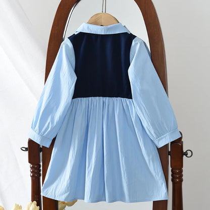 Girls Long Sleeve Lapel Shirt Dress