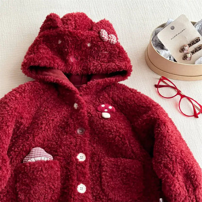 Red Fairy Tale with Plush Warm Hooded Jacket
