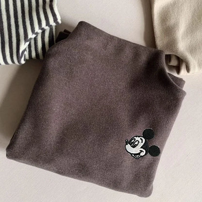 Mickey Mouse Soft Cotton Turtleneck Warm Fleece Tee