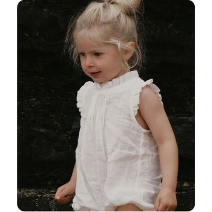 Vintage Ruffle Lace Baby Romper – Cotton Linen Bodysuit