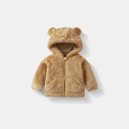 Winter Plush Hooded Solid Color Coat