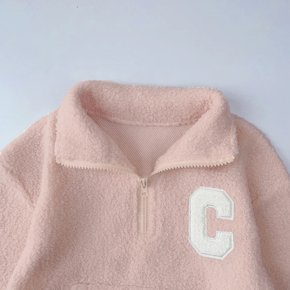 Thick Warm High Neck Top And Solid Color Pants Set