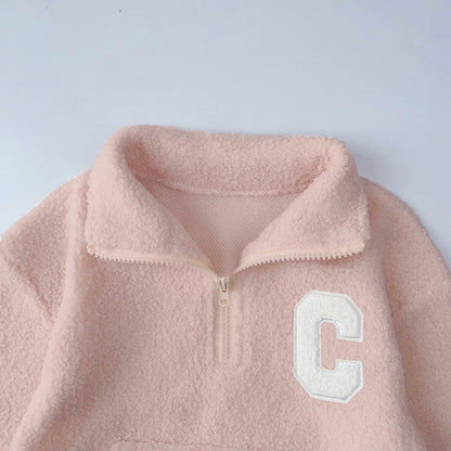 Thick Warm High Neck Top And Solid Color Pants Set