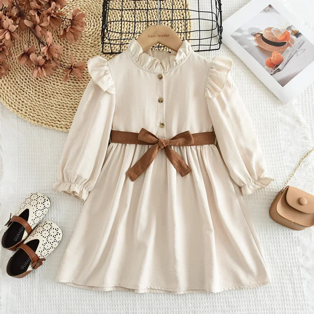 New Long Sleeved Casual Dress With Bow Tie
