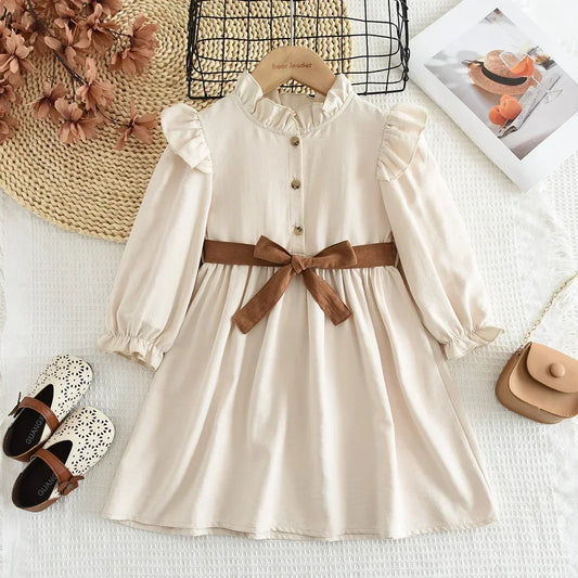 New Long Sleeved Casual Dress With Bow Tie