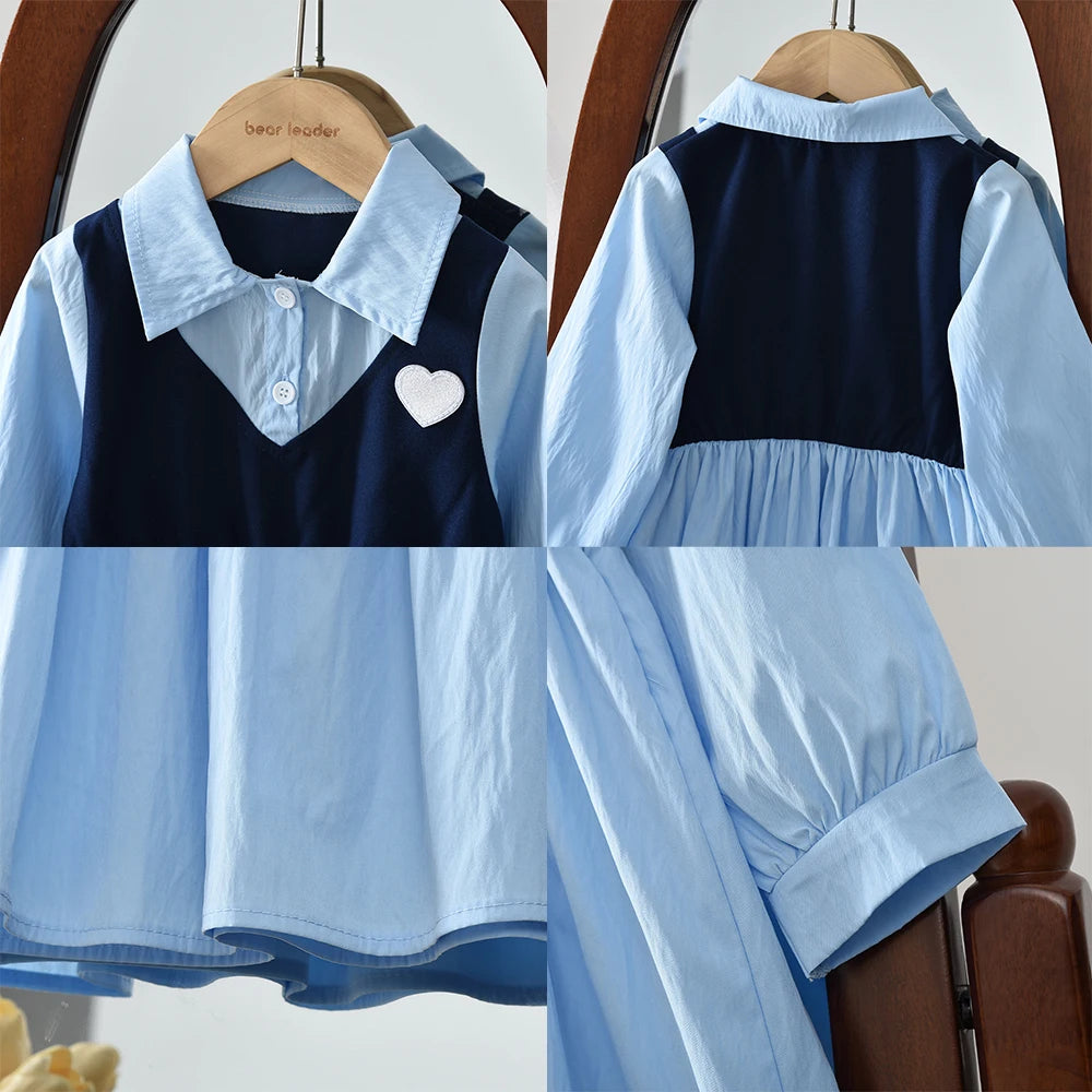 Girls Long Sleeve Lapel Shirt Dress
