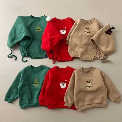 Soft Cotton Fleece Christmas Bodysuit With Hat