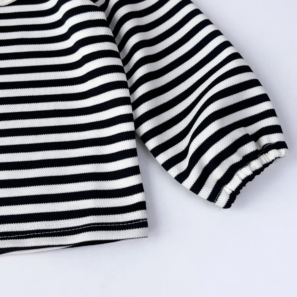 Stripe Collar Long Sleeve Top And Pants Set