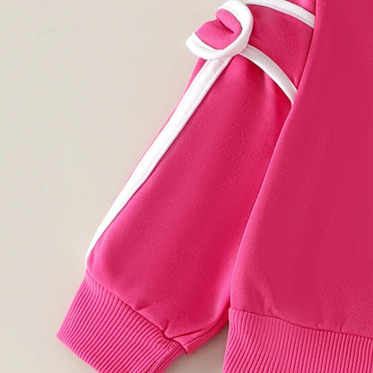 Pink Sweatshirt & Striped Pants Two-piece Set