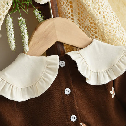 Embroidery Contrasting Color Lapel Dress