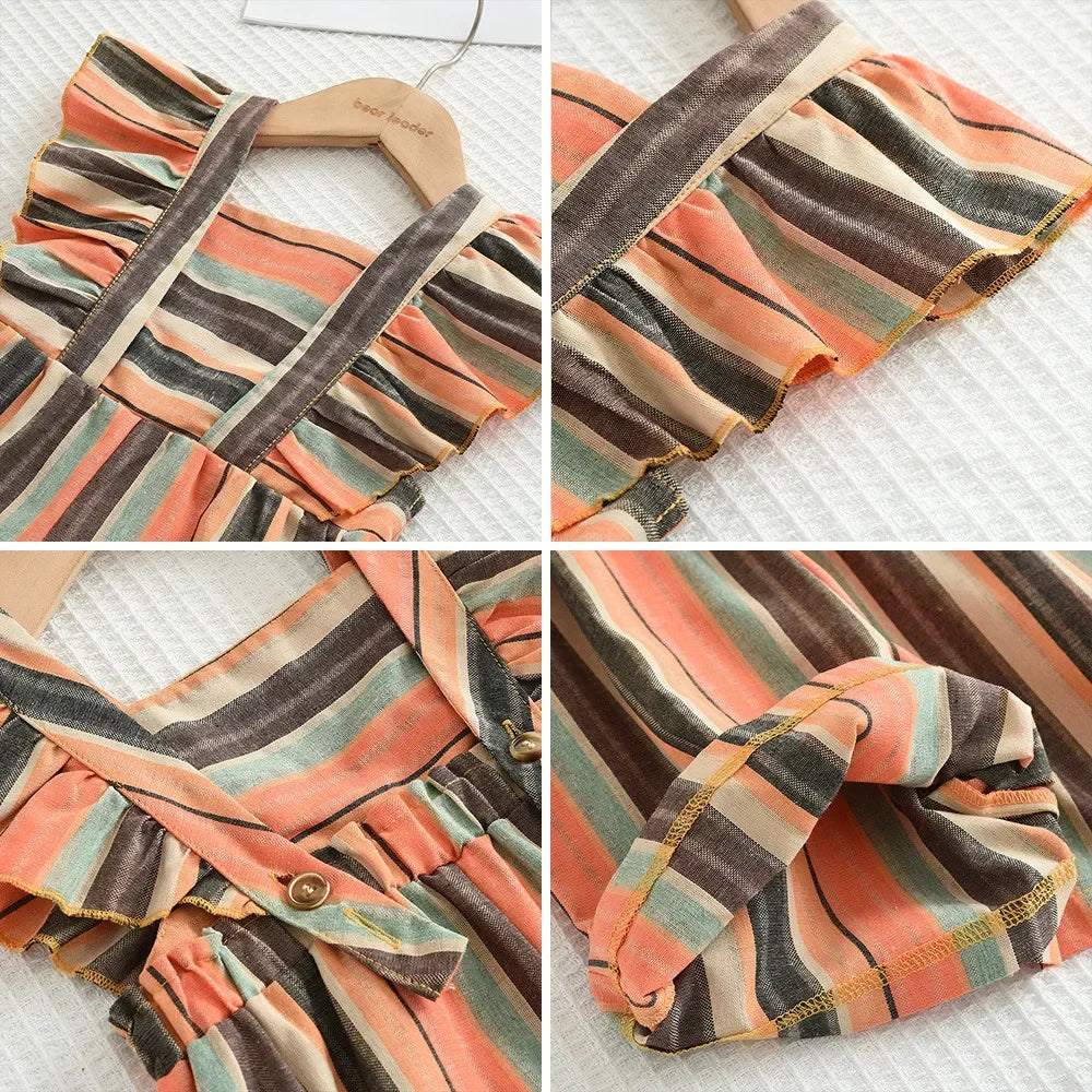 Flying Sleeve Vertical Striped Jumpsuit