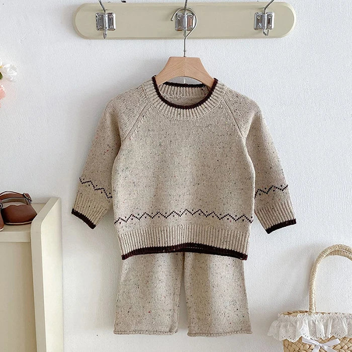 Knitted Long Sleeve Pullover Top & Pants Set