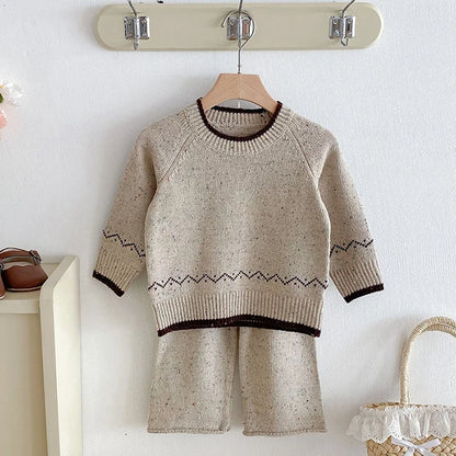 Knitted Long Sleeve Pullover Top & Pants Set