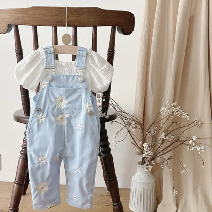Baby Suspender Pants Flower Embroidery Loose Overalls