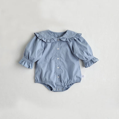 Peter Pan Collar Girls Bodysuit With Ruffle Sleeve