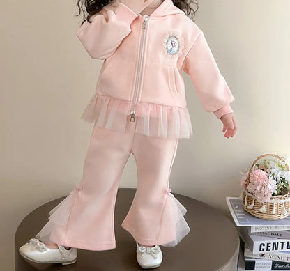 Elsa Princess Zippered Hooded Jacket & Bellbottom Pants